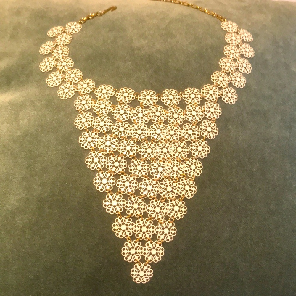 Vintage white metal statement necklace